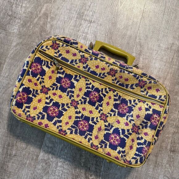 Penguin 1960s Floral Geometric Neon Lime Purple Travel Tote Bag Tapestry - Picture 2 of 10